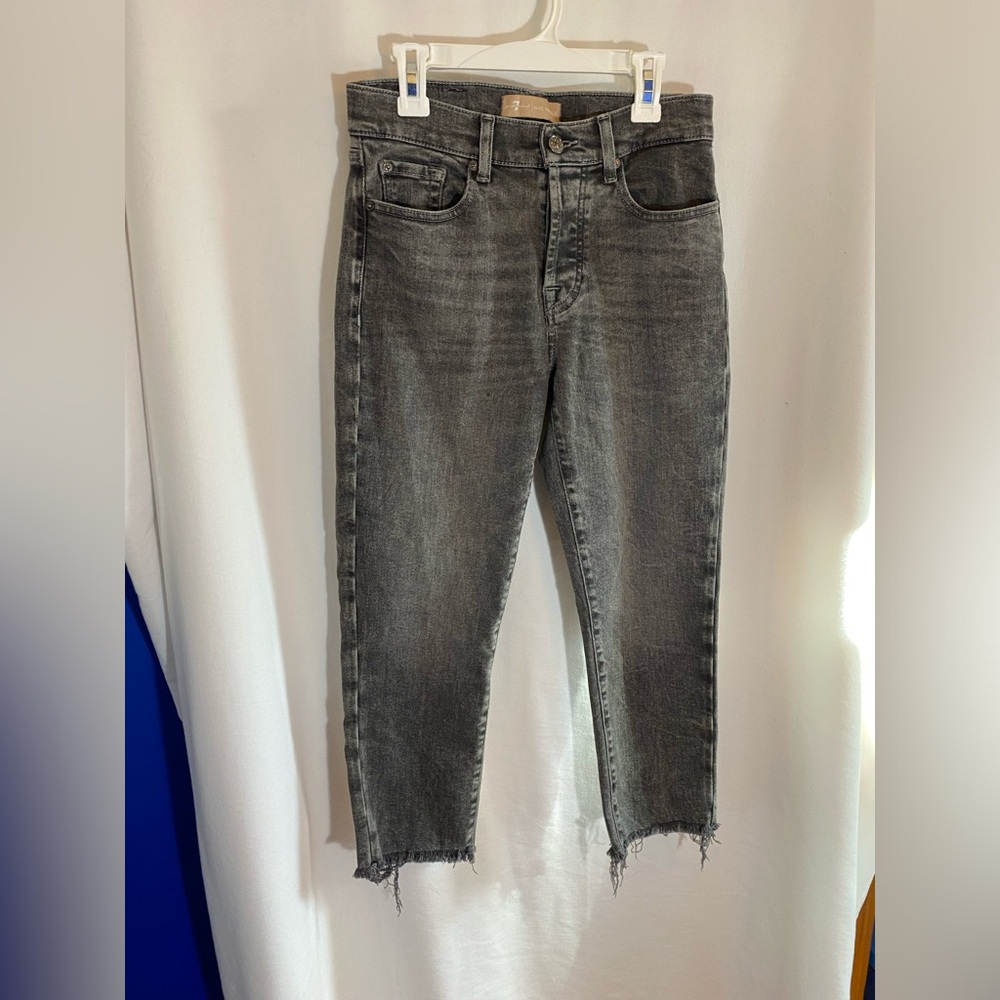 7 For All Mankind Luxe Vintage Straight Leg Black Jeans, Button Fly size 24